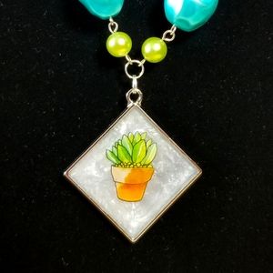 Succulent Resin Necklace Handmade